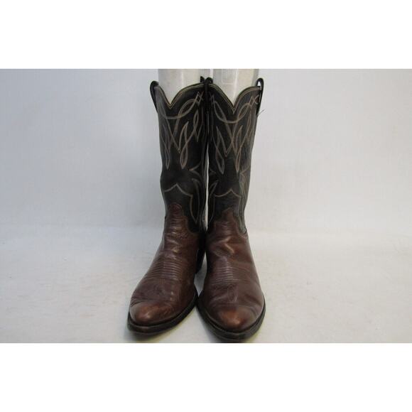 USA Olathe Mens Size 9.5 B Narrow Width Black Brown Leather Cowboy Western Boots
